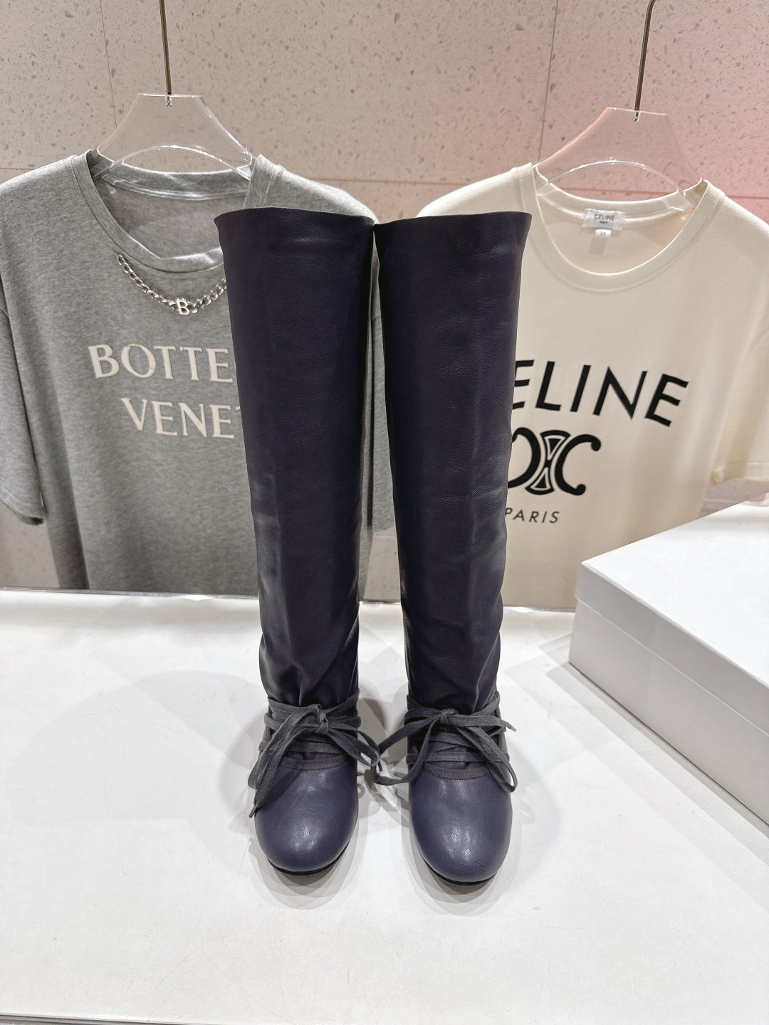 ALO 25S PALOMA WOOL TALL BOOTS 45 MM IN CHARCOAL PURPLE LAMBSKIN