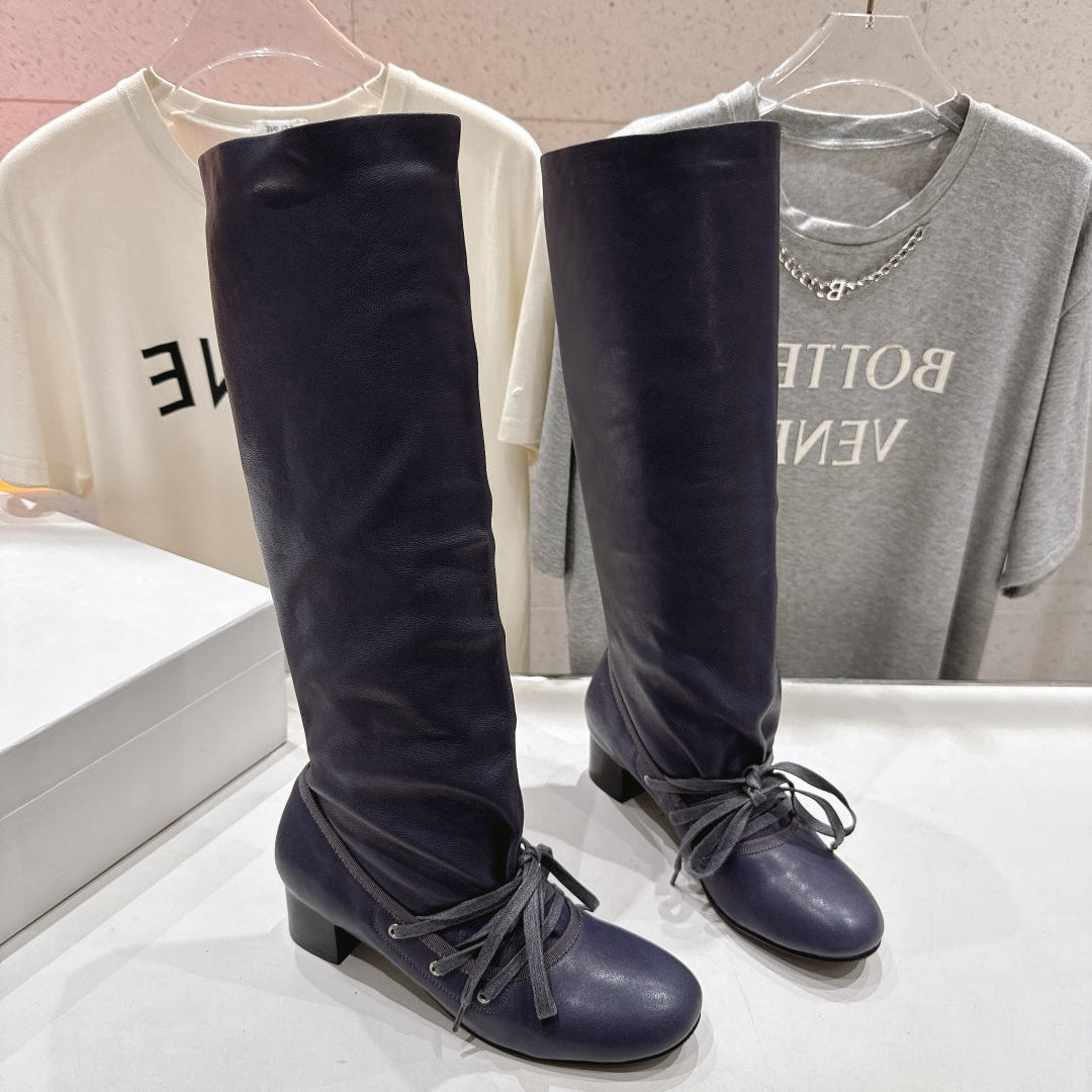 ALO 25S PALOMA WOOL TALL BOOTS 45 MM IN CHARCOAL PURPLE LAMBSKIN