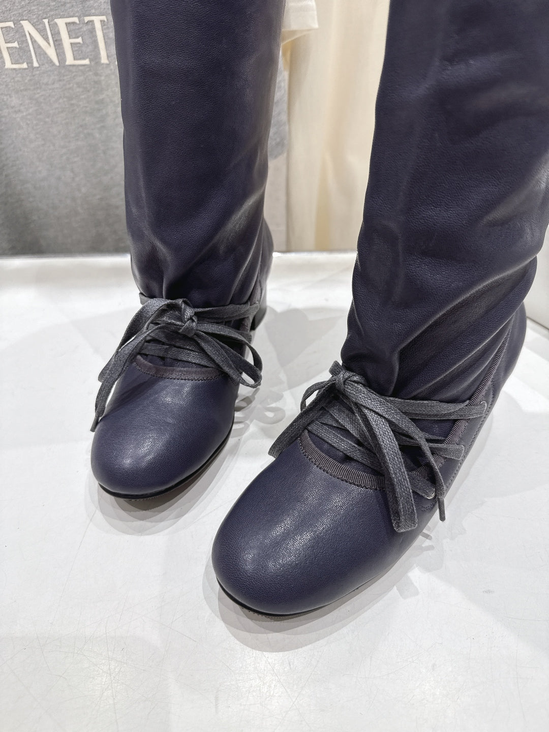 ALO 25S PALOMA WOOL TALL BOOTS 45 MM IN CHARCOAL PURPLE LAMBSKIN