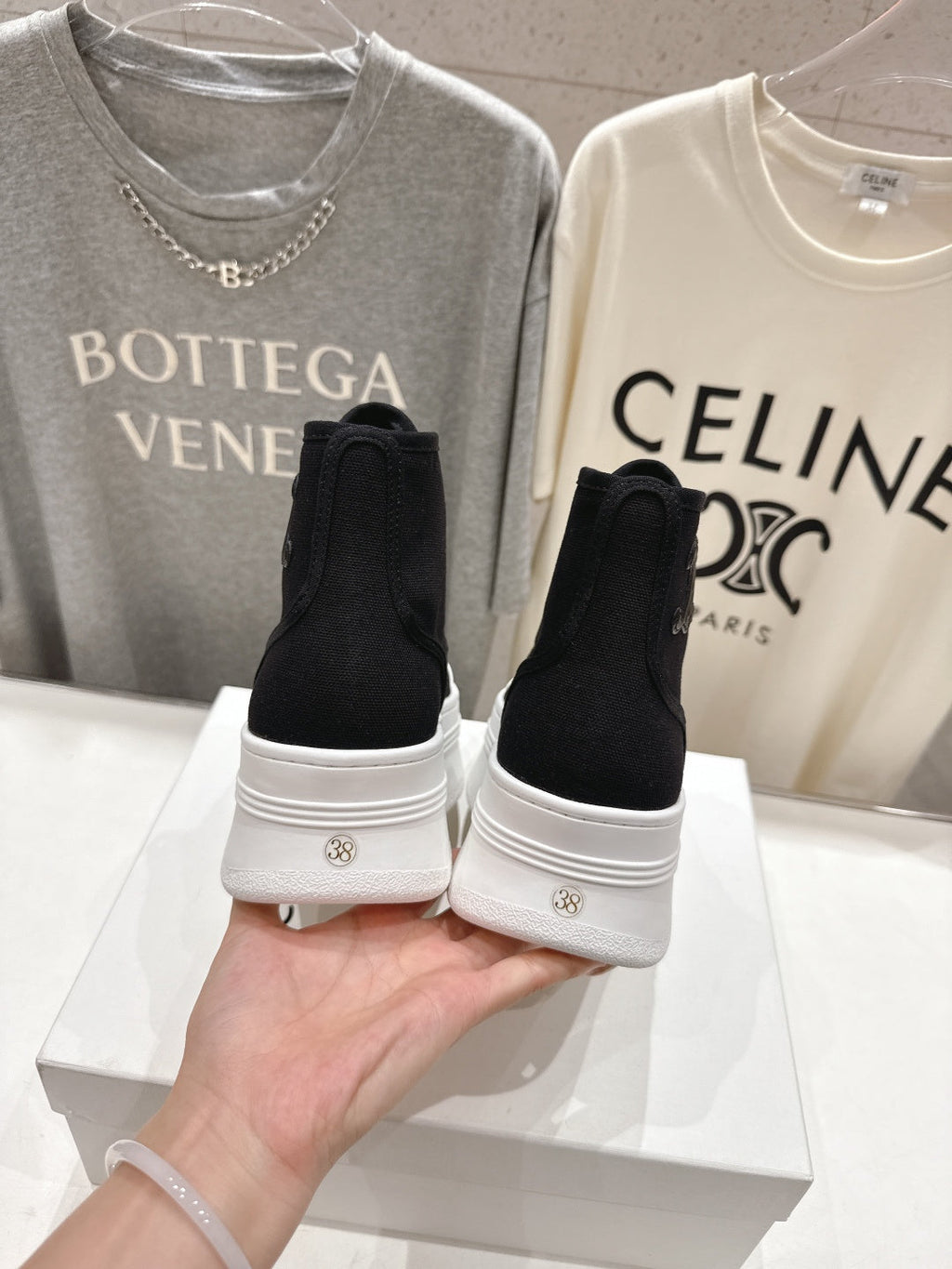 CELINE 26S BOOTS IN WHITE AND BLACK CANVAS
