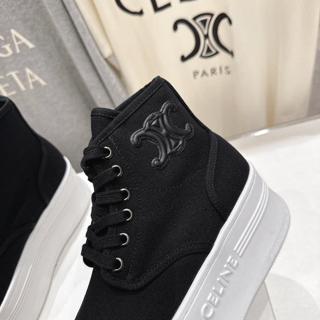 CELINE 26S BOOTS IN WHITE AND BLACK CANVAS