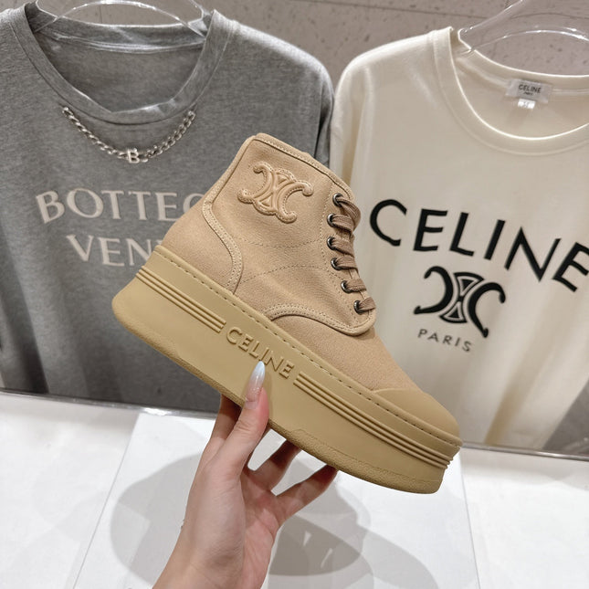 CELINE 26S BOOTS IN LIGHT CAMEL BEIGE CANVAS