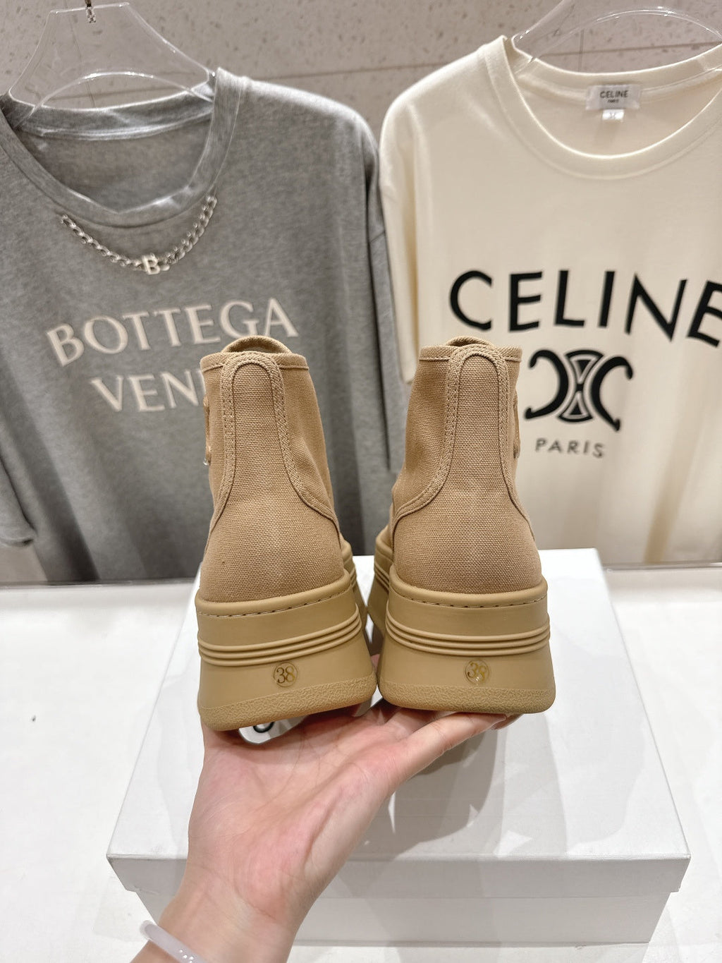 CELINE 26S BOOTS IN LIGHT CAMEL BEIGE CANVAS