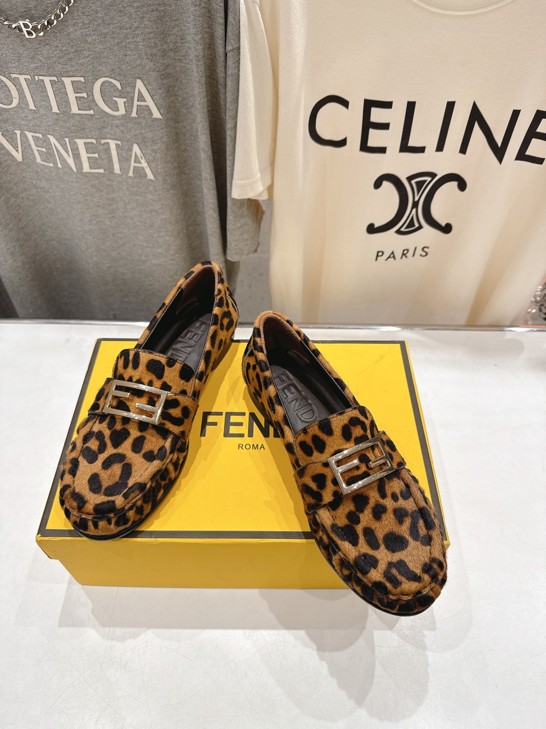 FENDI 25S LOAFERS IN LEOPARD PRINT CALFSKIN HAIR LEATHER