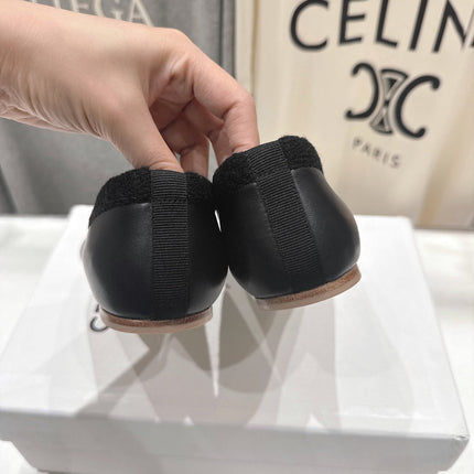 CELINE 26S BALLET FLATS IN BLACK CALFSKIN WITH BOW