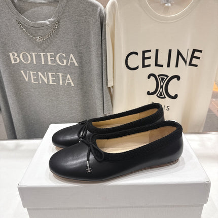 CELINE 26S BALLET FLATS IN BLACK CALFSKIN WITH BOW