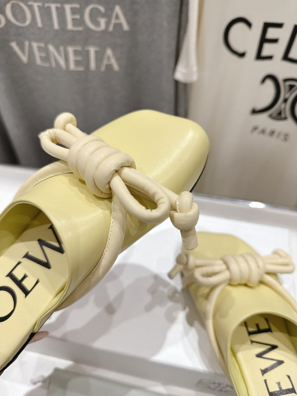 LOEWE 26S MULE LOAFERS IN BUTTER YELLOW CALFSKIN KNOT DETAIL