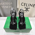 BOTTEGA VENETA 26S HIGH-HEEL SANDALS IN BLACK LAMBSKIN AND SHEARLING