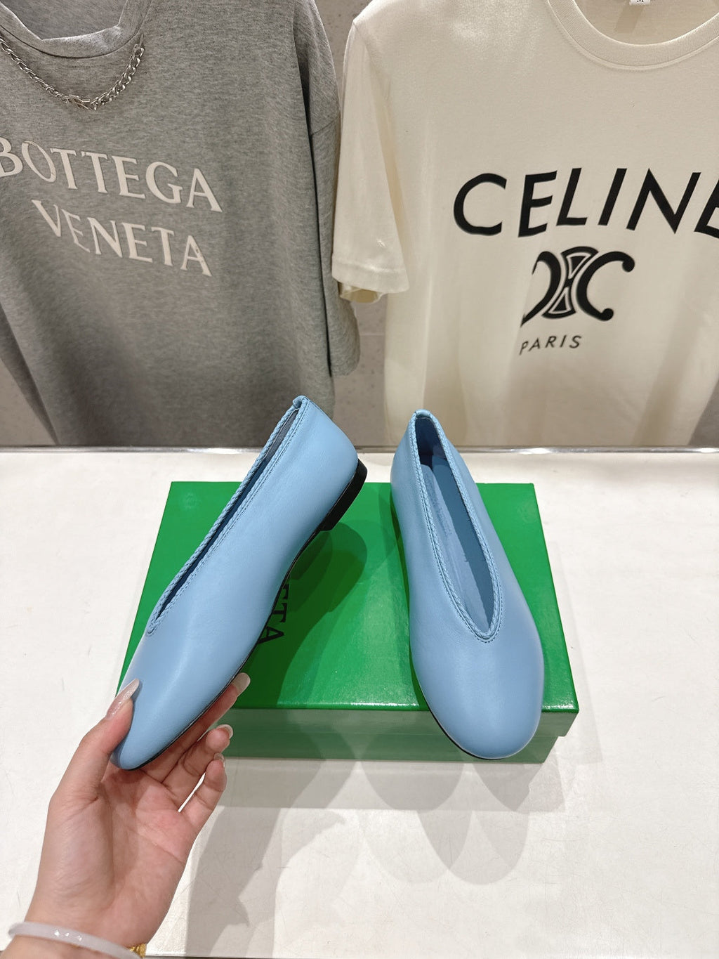 BOTTEGA VENETA 26S BALLET FLATS IN PASTEL BLUE LAMBSKIN