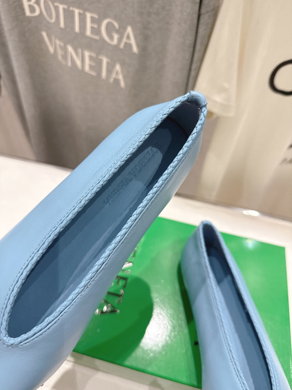 BOTTEGA VENETA 26S BALLET FLATS IN PASTEL BLUE LAMBSKIN