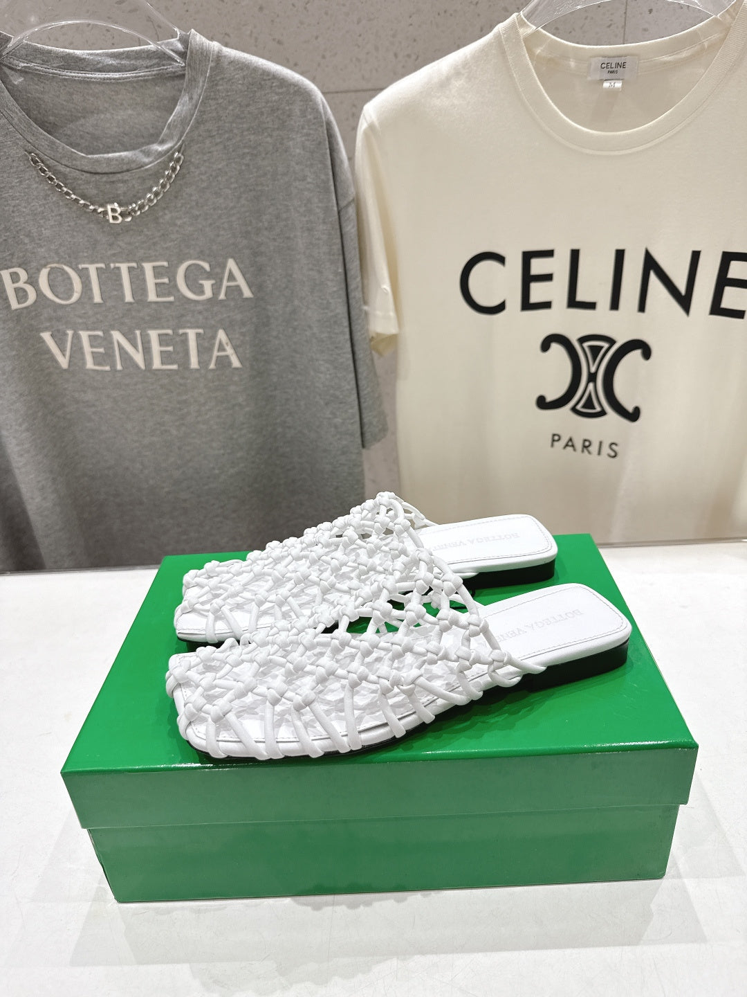 BOTTEGA VENETA 26S WOVEN MULES IN WHITE LAMBSKIN
