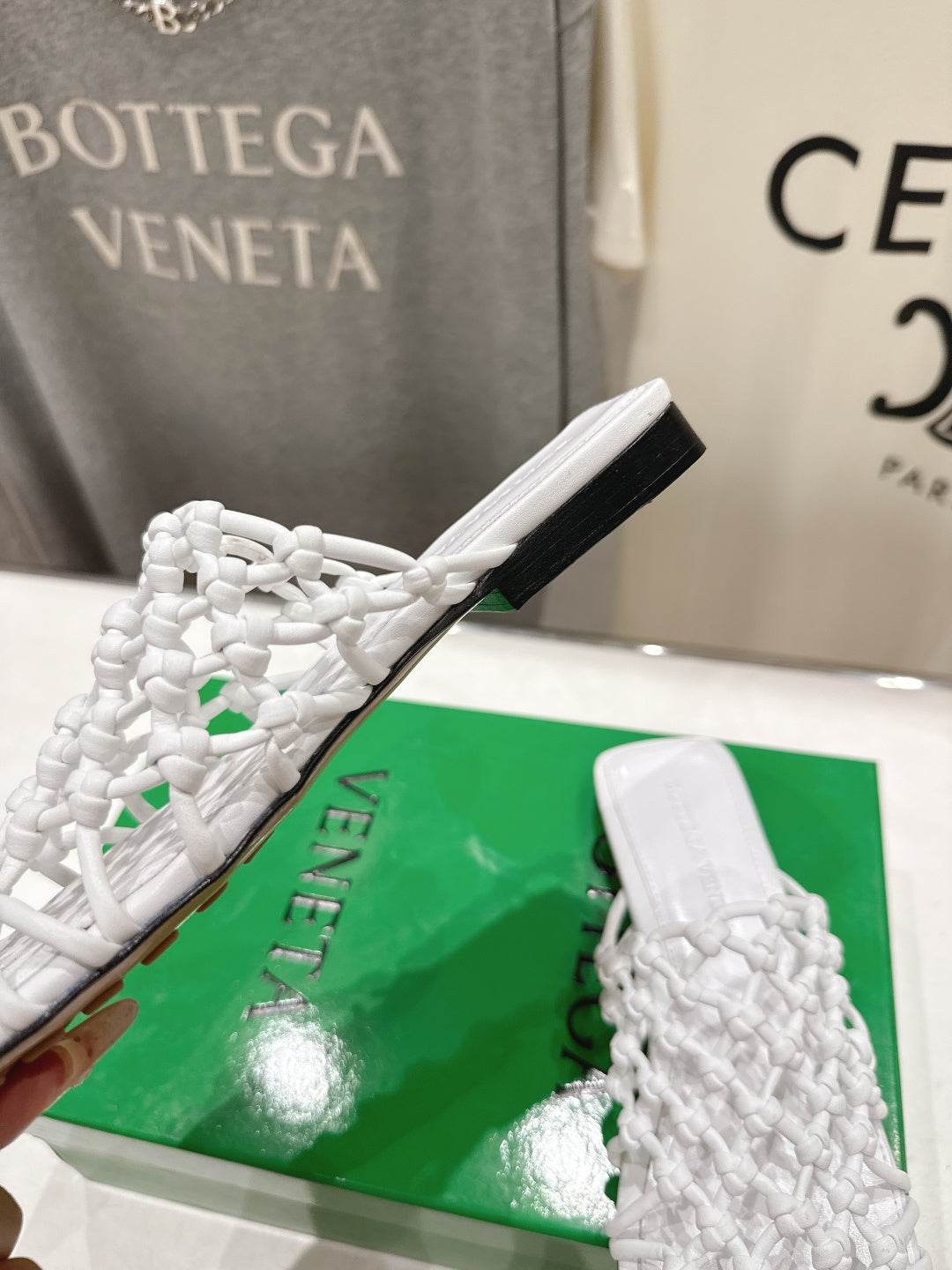 BOTTEGA VENETA 26S WOVEN MULES IN WHITE LAMBSKIN