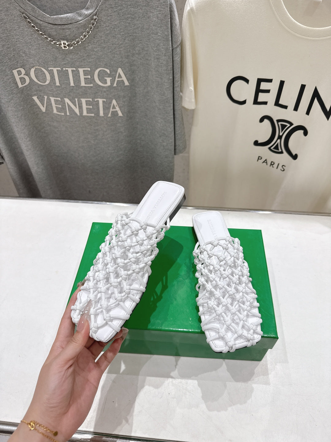 BOTTEGA VENETA 26S WOVEN MULES IN WHITE LAMBSKIN