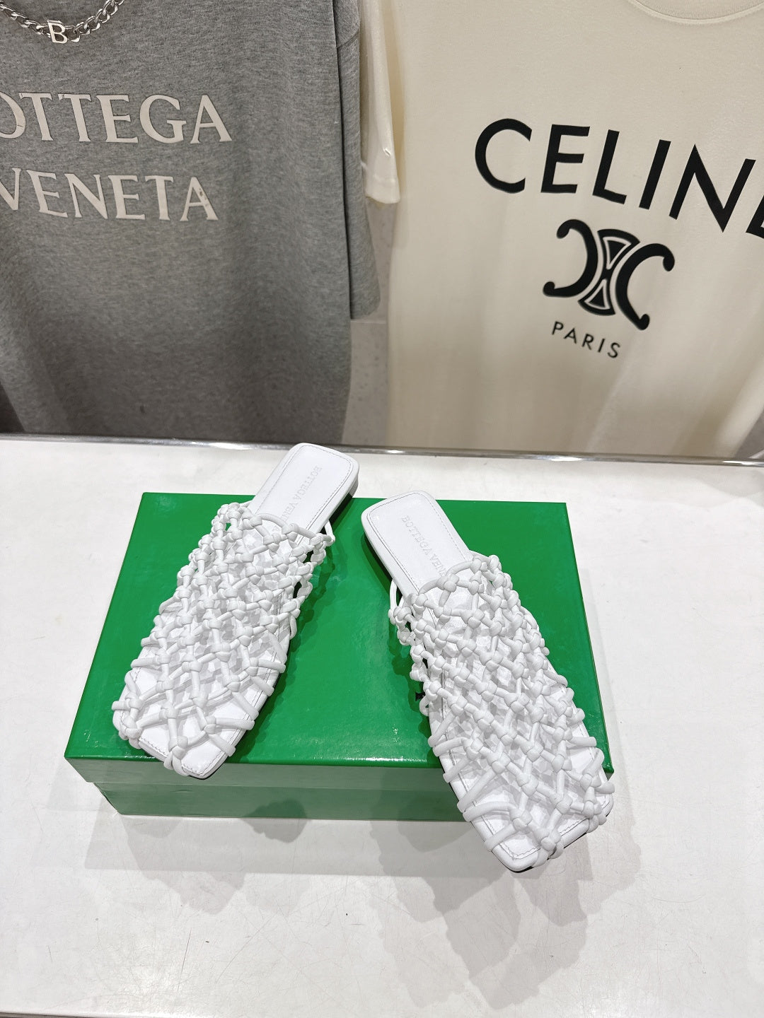 BOTTEGA VENETA 26S WOVEN MULES IN WHITE LAMBSKIN
