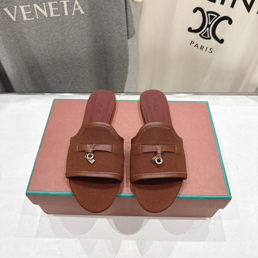 LP 26S SLIDES IN DARK BROWN CANVAS AND CALFSKIN