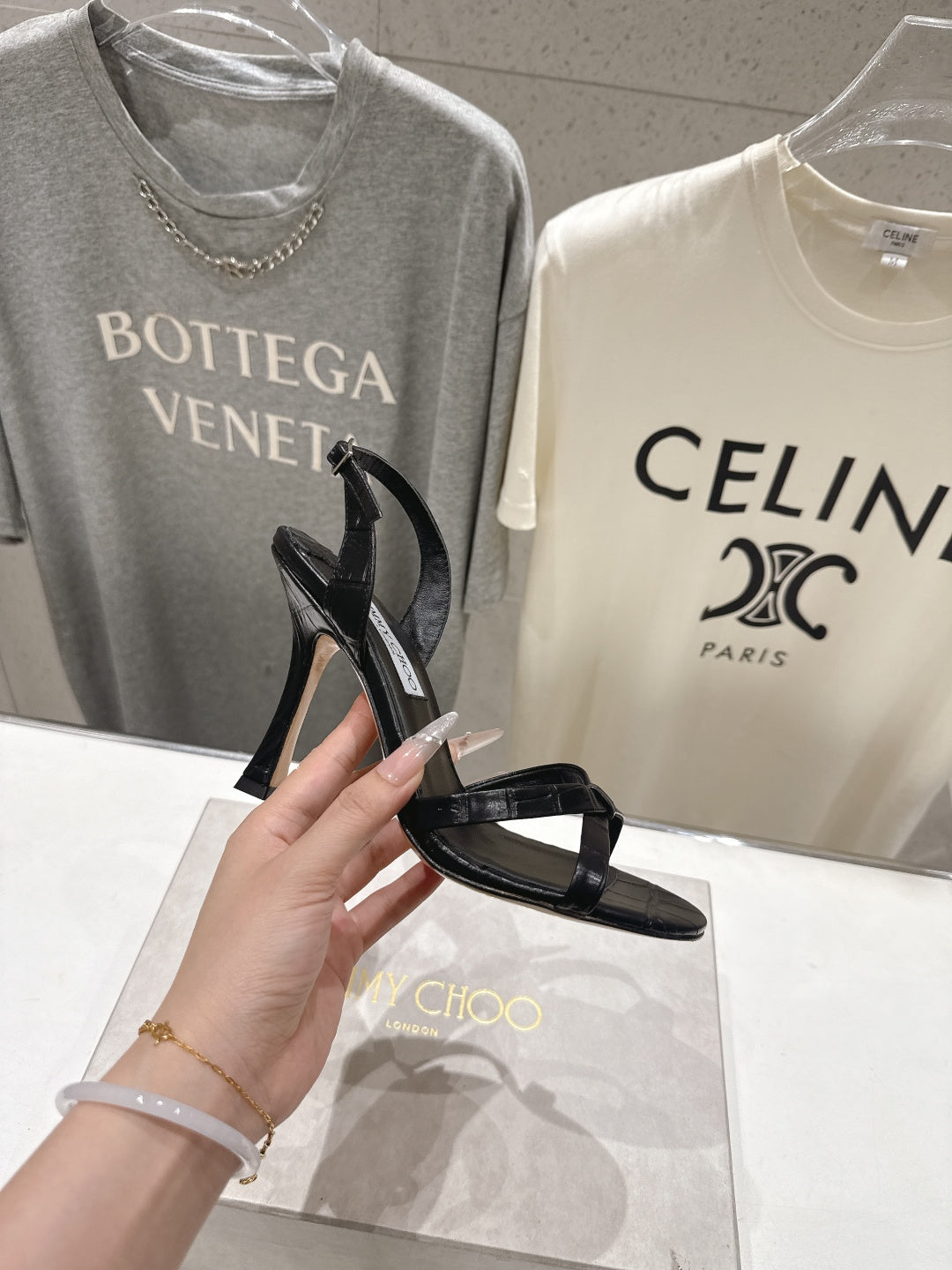 JIMMY CHOO 26S HIGH-HEELED SANDALS 100 MM IN BLACK CROC-EMBOSSED LAMBSKIN