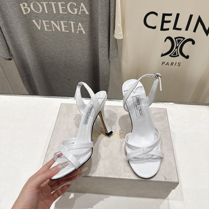 JIMMY CHOO 26S HIGH-HEELED SANDALS 100 MM IN WHITE LAMBSKIN STYLE 1