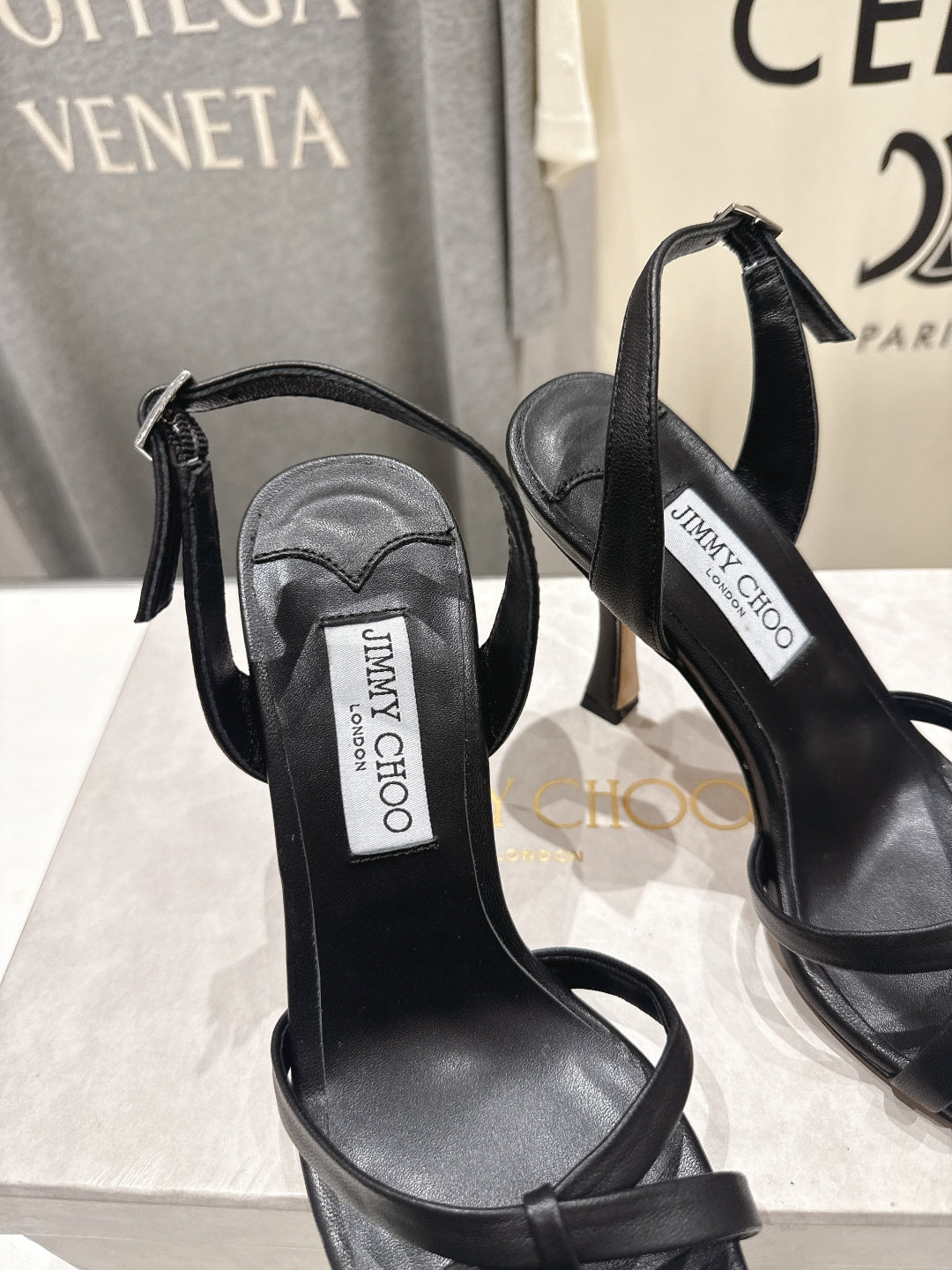 JIMMY CHOO 26S HIGH-HEELED SANDALS 100 MM IN BLACK LAMBSKIN