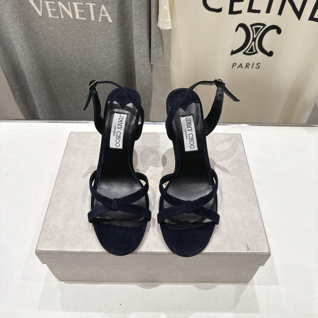 JIMMY CHOO 26S HIGH-HEELED SANDALS 100 MM IN BLACK VELVET