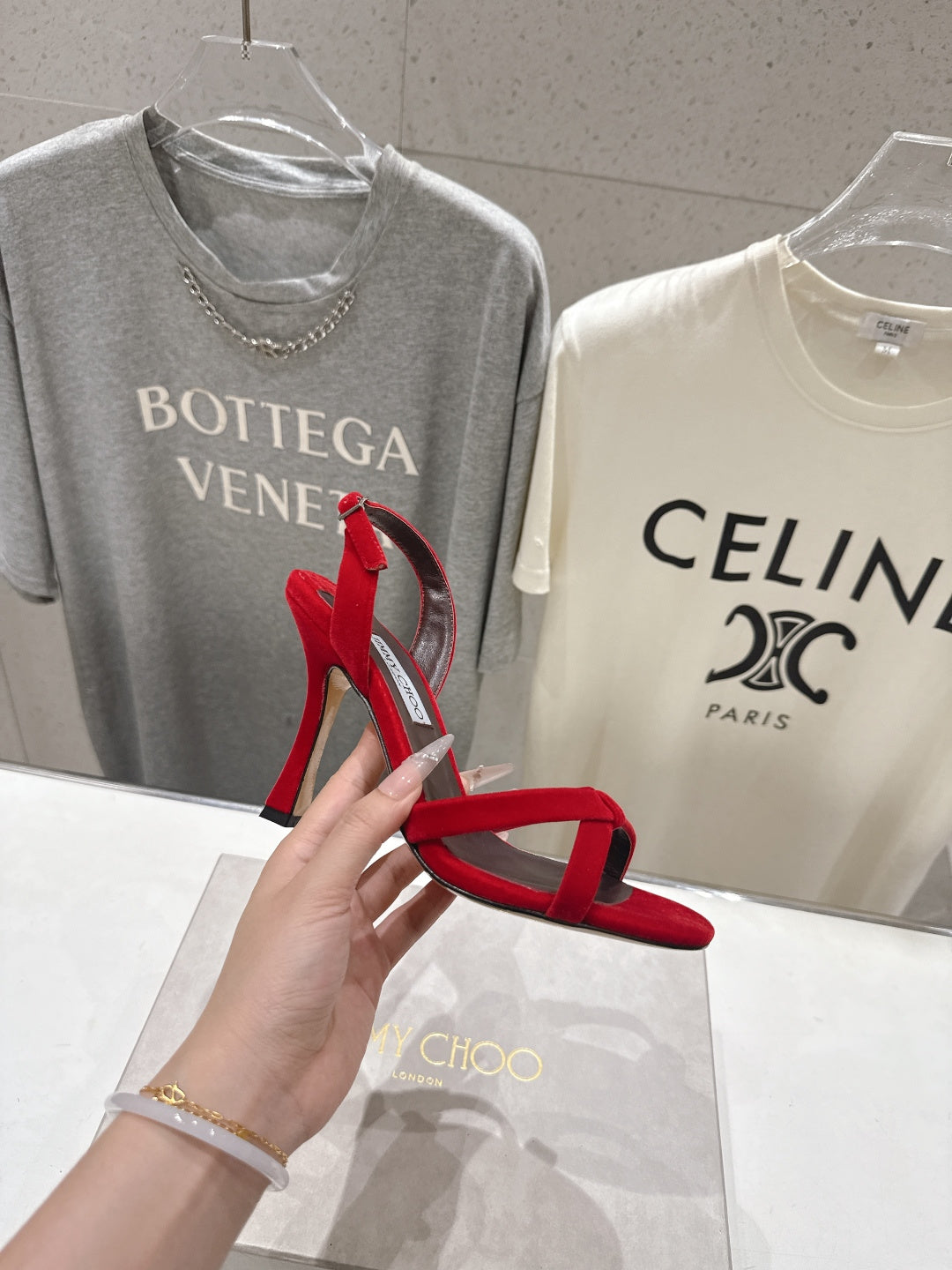 JIMMY CHOO 26S HIGH-HEELED SANDALS 100 MM IN RED VELVET