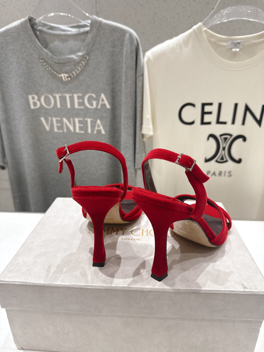 JIMMY CHOO 26S HIGH-HEELED SANDALS 100 MM IN RED VELVET