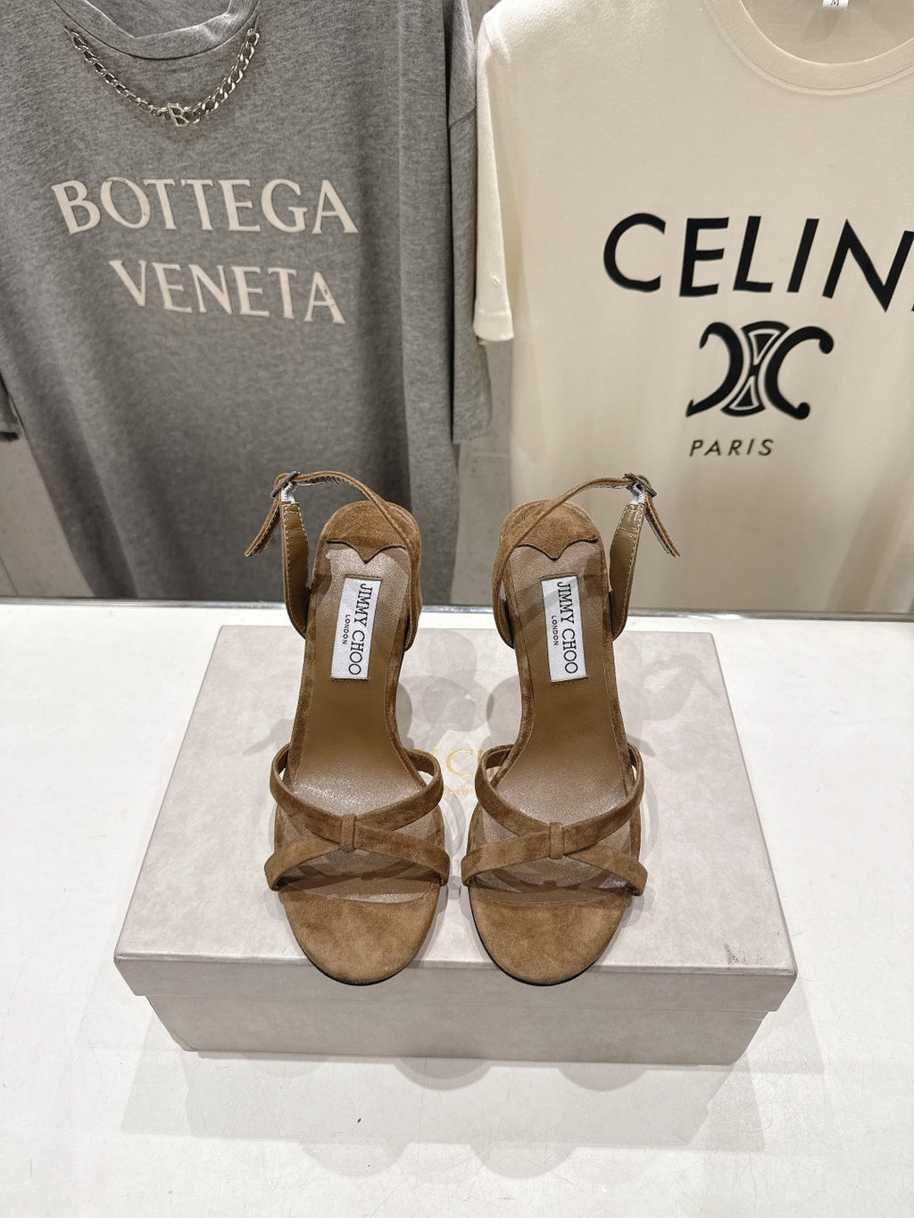 JIMMY CHOO 26S HIGH-HEELED SANDALS 100 MM IN BROWN SUEDE