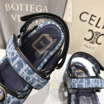 DIOR 26S D-WANDER SANDALS IN BLUE DIOR OBLIQUE DENIM SILVER HARDWARE
