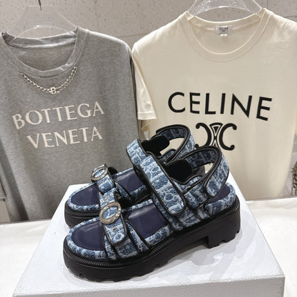 DIOR 26S D-WANDER SANDALS IN BLUE DIOR OBLIQUE DENIM SILVER HARDWARE