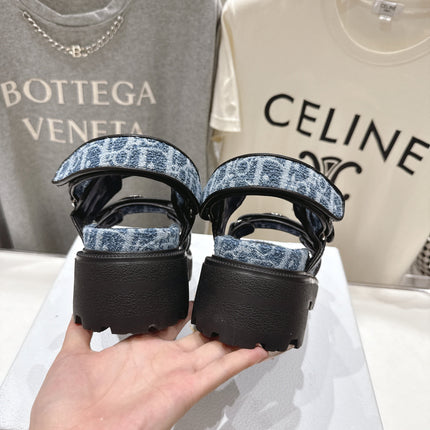 DIOR 26S D-WANDER SANDALS IN BLUE DIOR OBLIQUE DENIM SILVER HARDWARE