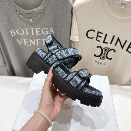 DIOR 26S D-WANDER SANDALS IN BLUE DIOR OBLIQUE DENIM SILVER HARDWARE