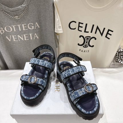 DIOR 26S D-WANDER SANDALS IN BLUE DIOR OBLIQUE DENIM SILVER HARDWARE