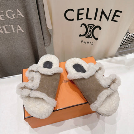 HM 26S CHYPRE SANDALS IN GREYISH BEIGE SUEDE AND CREAM WHITE WOOL