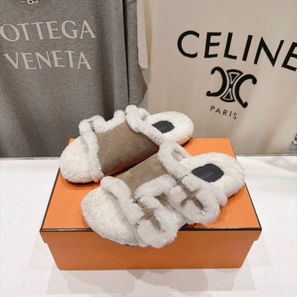 HM 26S CHYPRE SANDALS IN GREYISH BEIGE SUEDE AND CREAM WHITE WOOL