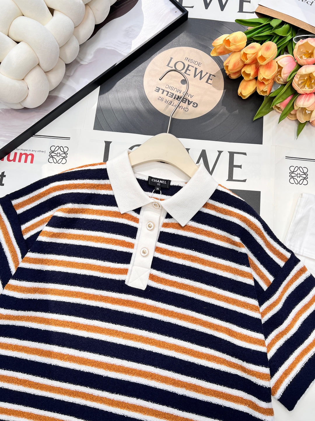 CHANEL 25S SHORT-SLEEVE STRIPED SHIRT 598