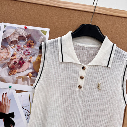 YSL 26S SLEEVELESS KNIT POLO TOP 487