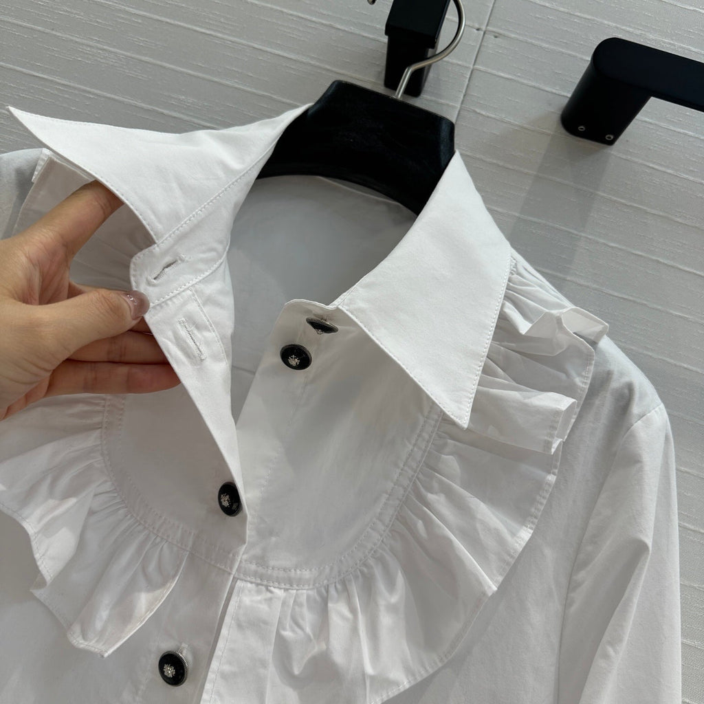 CC 25 Lace Collor Shirt White Cotton