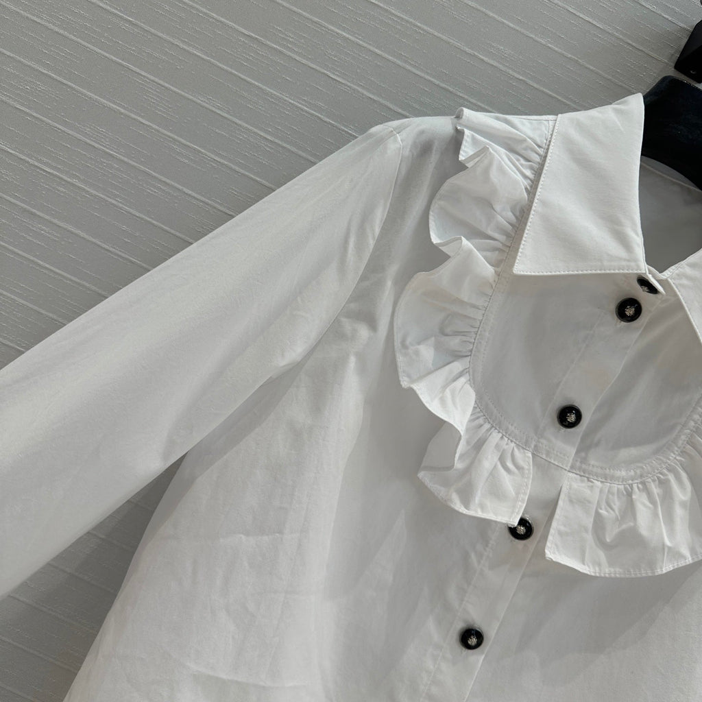 CC 25 Lace Collor Shirt White Cotton