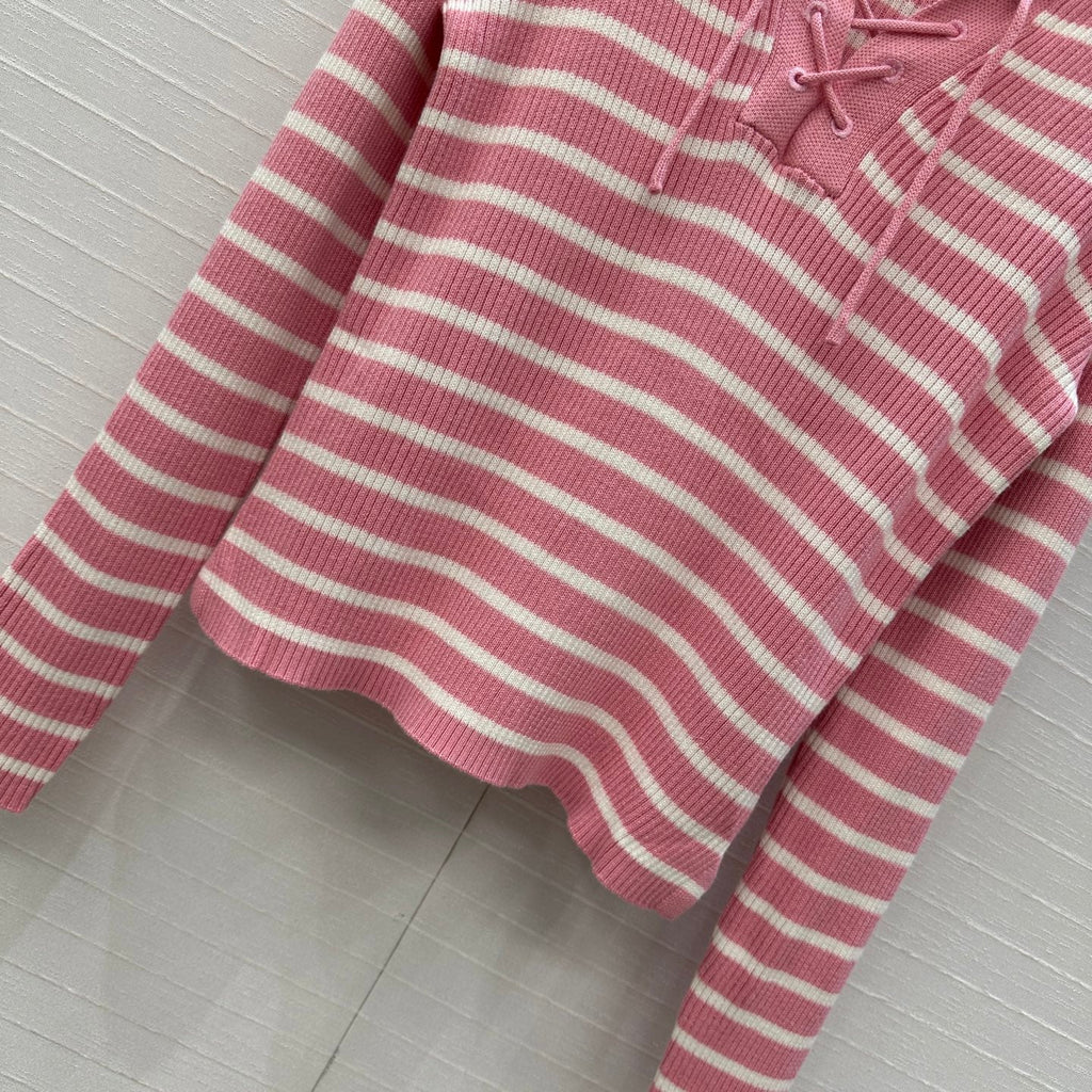 DIOR PINK STRIPED LONG-SLEEVE KNIT SWEATER