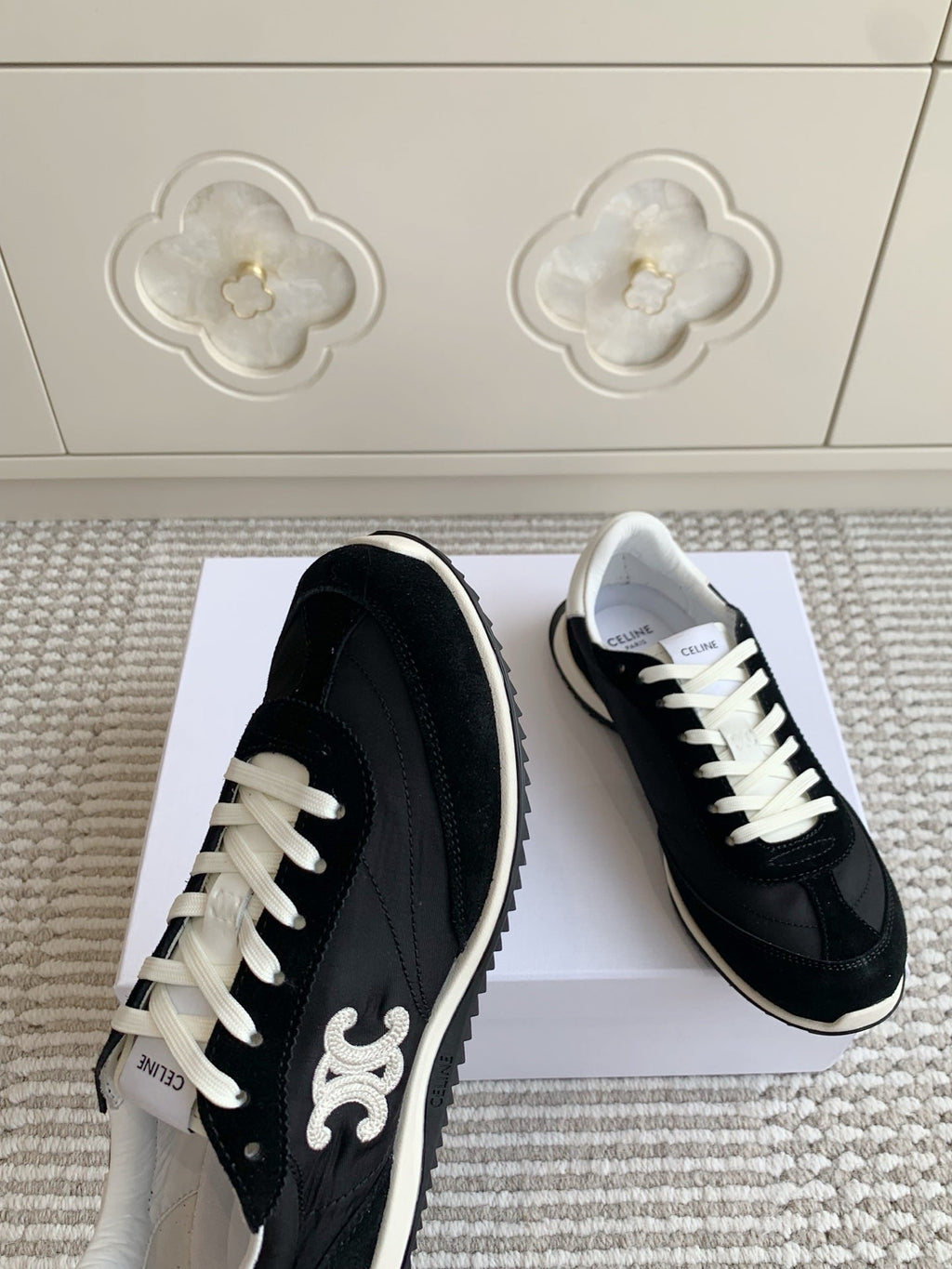 CELINE 26S TRIOMPHE RUNNER SNEAKERS IN BLACK NYLON AND SUEDE