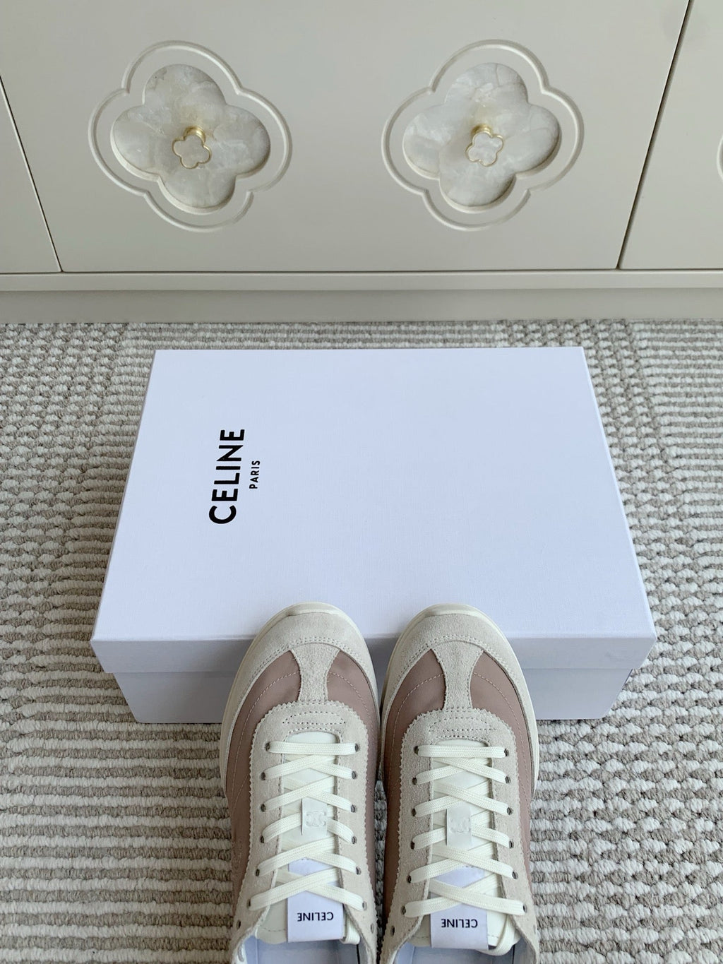 CELINE 26S TRIOMPHE RUNNER SNEAKERS IN MAUVE TAUPE NYLON AND LIGHT GREY SUEDE