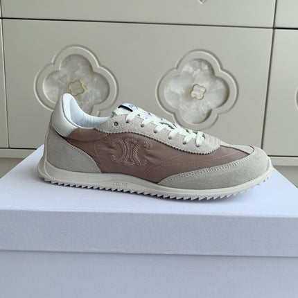 CELINE 26S TRIOMPHE RUNNER SNEAKERS IN MAUVE TAUPE NYLON AND LIGHT GREY SUEDE