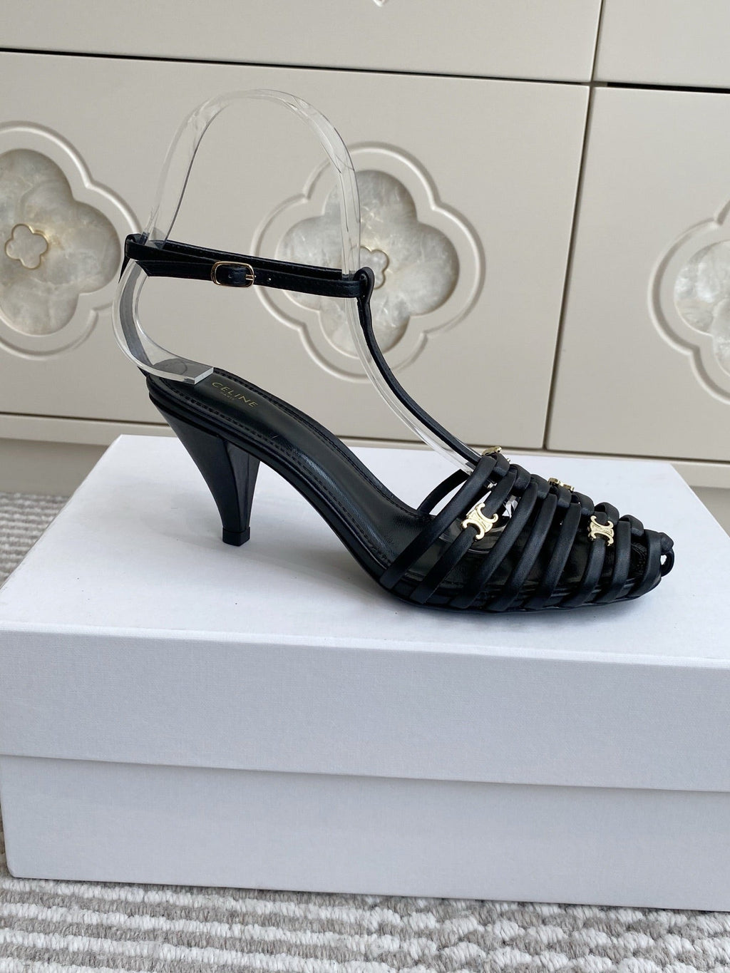CELINE 26S CLEA TRIOMPHE GLADIATOR HEEL SANDALS 60 MM IN BLACK LAMBSKIN