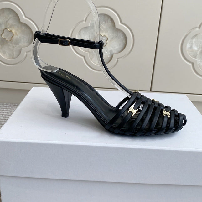CELINE 26S CLEA TRIOMPHE GLADIATOR HEEL SANDALS 60 MM IN BLACK LAMBSKIN