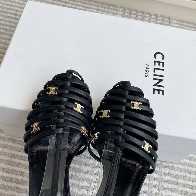 CELINE 26S CLEA TRIOMPHE GLADIATOR HEEL SANDALS 60 MM IN BLACK LAMBSKIN