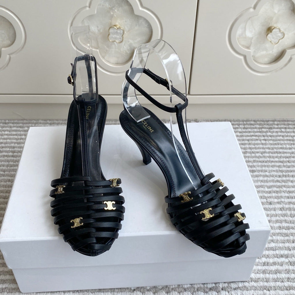 CELINE 26S CLEA TRIOMPHE GLADIATOR HEEL SANDALS 60 MM IN BLACK LAMBSKIN