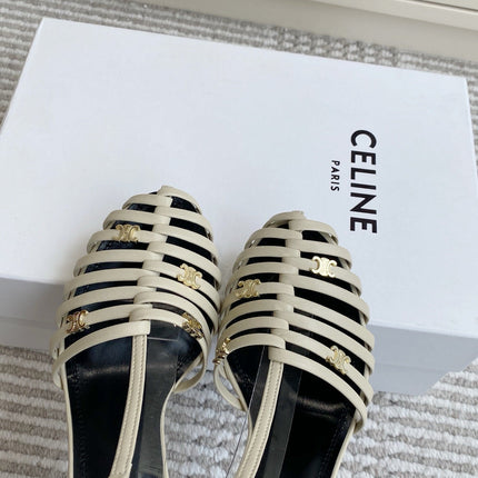 CELINE 26S CLEA TRIOMPHE GLADIATOR HEEL SANDALS 60 MM IN BEIGE LAMBSKIN