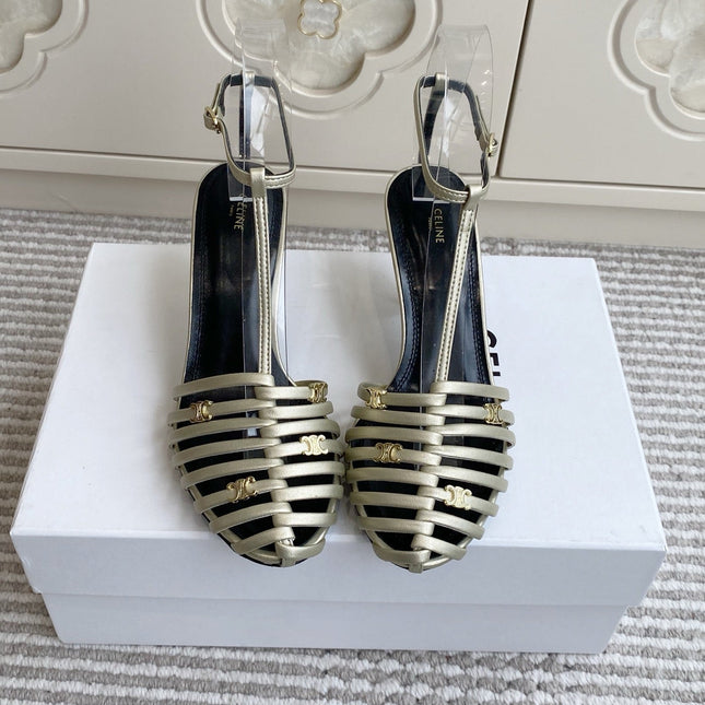 CELINE 26S CLEA TRIOMPHE GLADIATOR HEEL SANDALS 60 MM IN CHAMPAGNE GOLD LAMBSKIN
