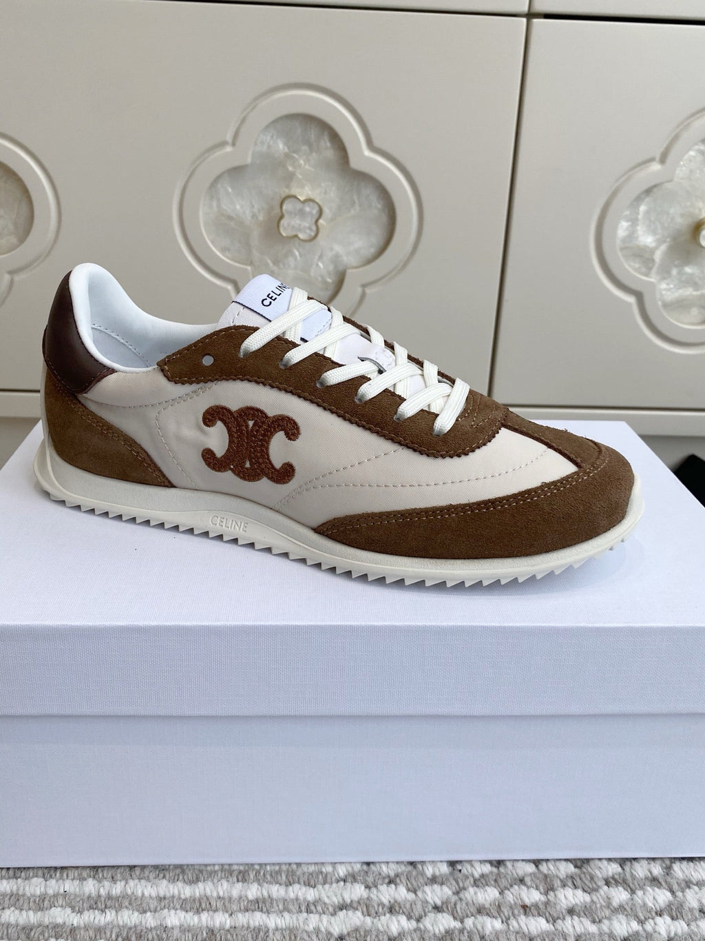 CELINE 26S RUNNER SNEAKERS IN BROWN SUEDE AND WHITE NYLON