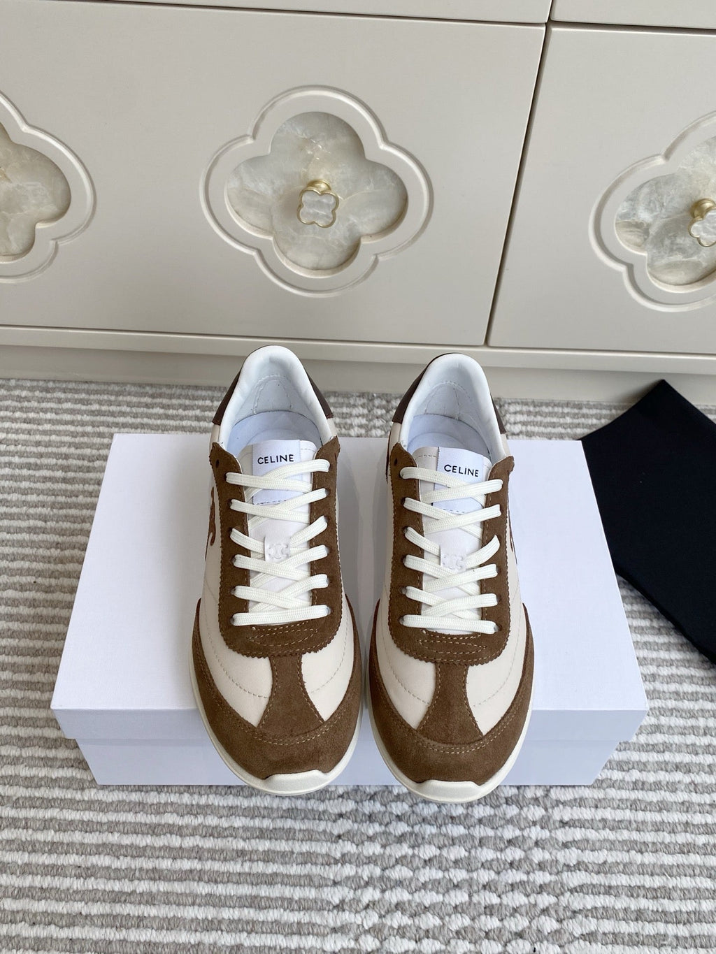 CELINE 26S RUNNER SNEAKERS IN BROWN SUEDE AND WHITE NYLON
