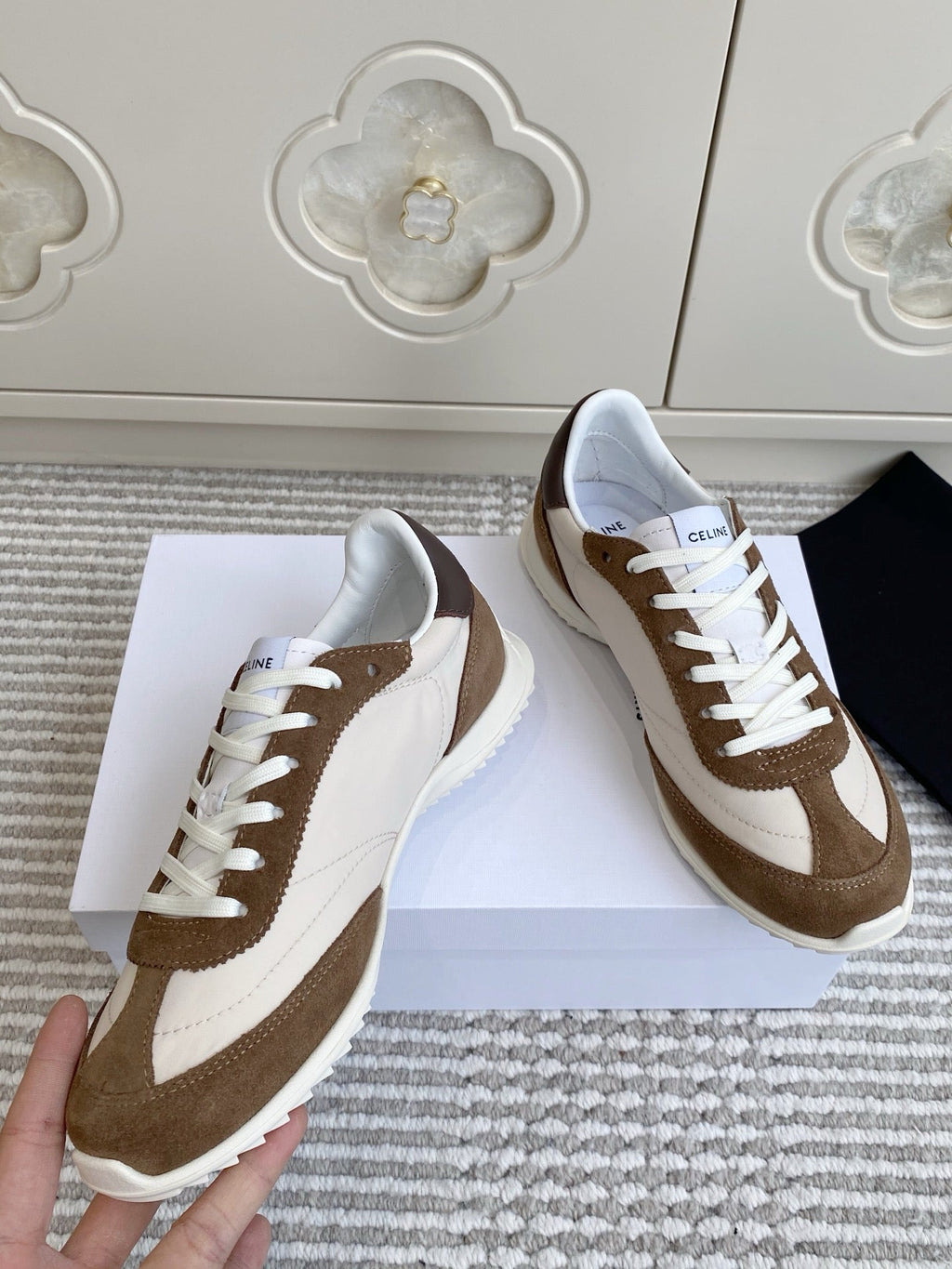 CELINE 26S RUNNER SNEAKERS IN BROWN SUEDE AND WHITE NYLON